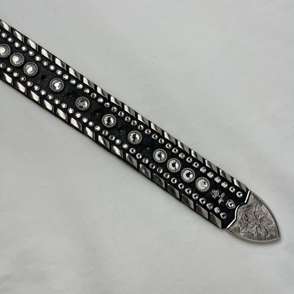 Kippy's Vintage Custom 1.5" Bezel Swarovski Crystals Leather Belt Silver Size 32 - Picture 5 of 10